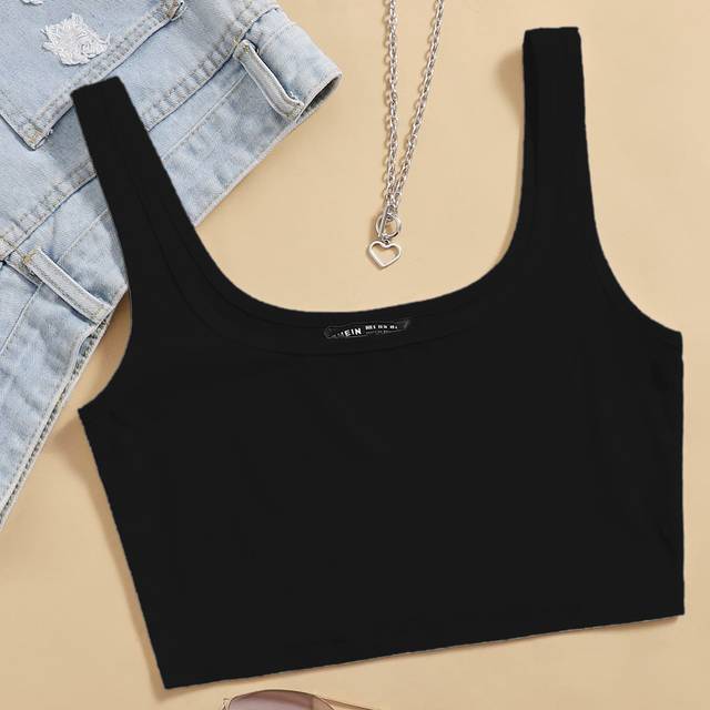 Enfärgad Linne Beskuret Topp - Svart (L,M,S,XL,XS,XXS)