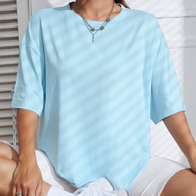 INAWLY Round Neck Drop Shoulder Tee
