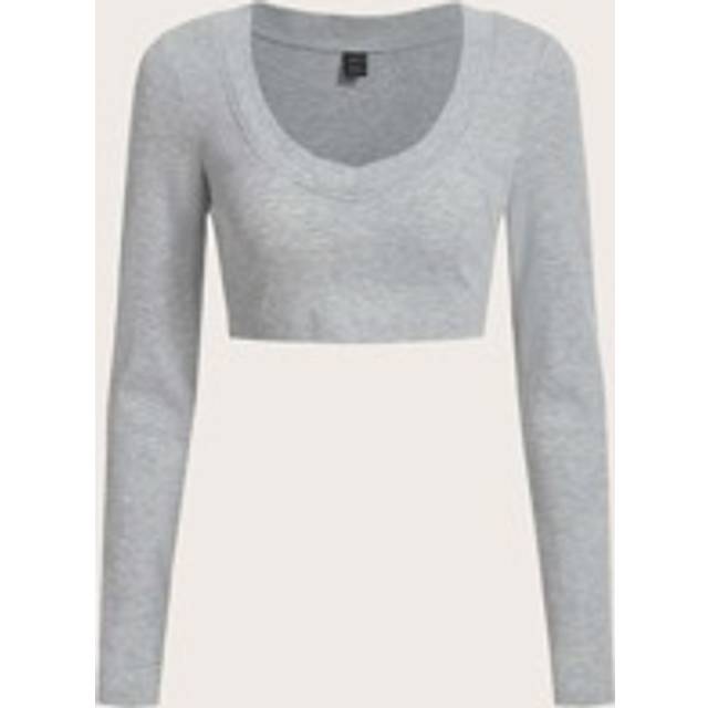 SHEIN Solid V Neck Rib Knit Crop Tee