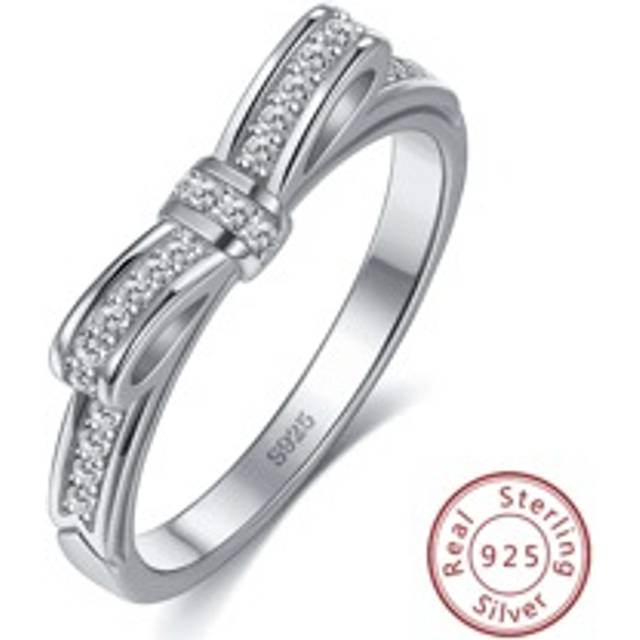 SHEIN Cubic Zirconia Bow Decor Sterling Silver Ring Wedding Engagement Bridal Jewelry