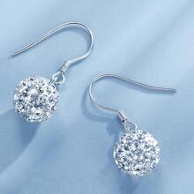SHEIN 1pair 925 Sterling Silver Austrian Crystal Sparkling Ball Hook Earrings Wedding Engagement Bridal Jewelry Holiday
