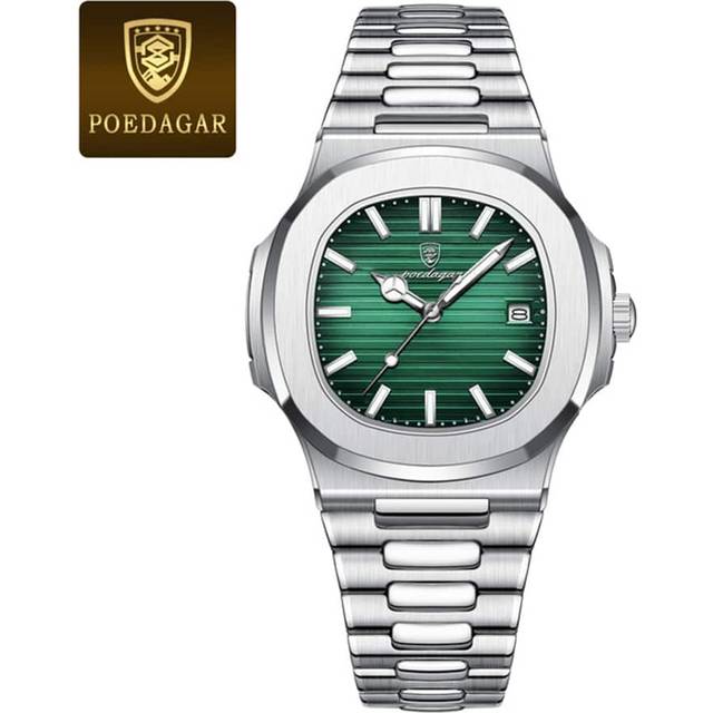SHEIN Poedagar Luxury Men&#39;s Watch Business Stainless Steel Quartz Men&#39;s Watch Waterproof Luminous Date Square Men&#39;s Watch Clock With Box 1 Piece Father