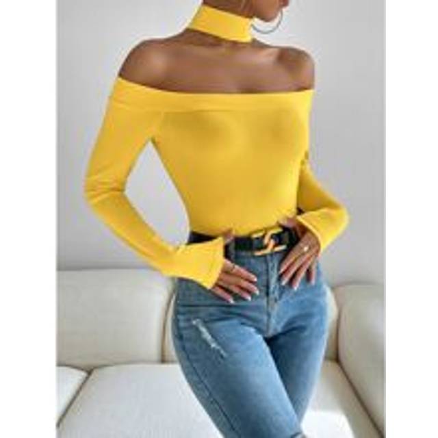 Calvaya Halter Neck Rib-knit Tee