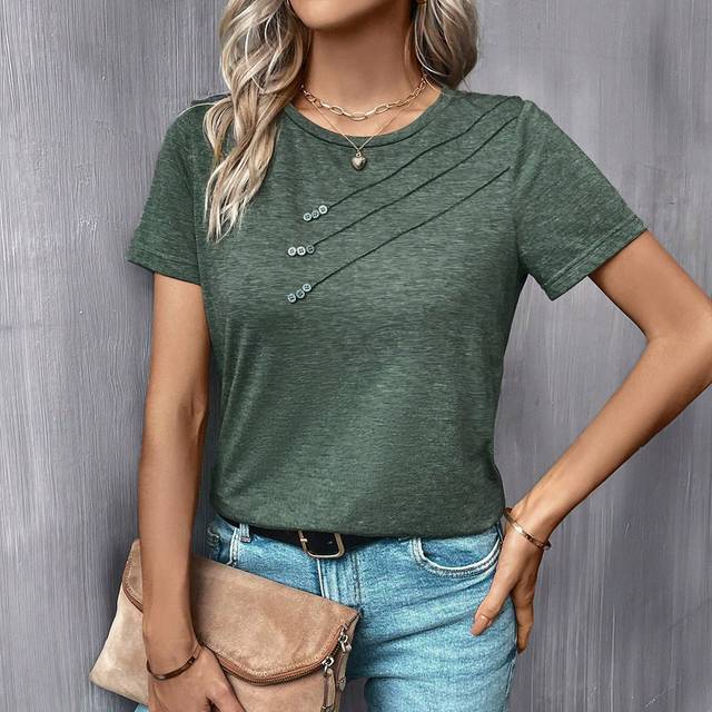Luneh Solid Press Crease Detail Tee
