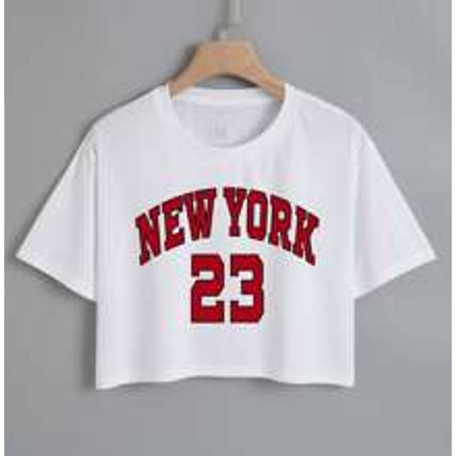 INAWLY Letter Graphic Crop Tee Graphic Tees Women Tops
