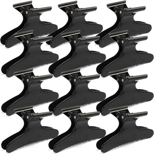 SHEIN 12pcs Black Butterfly Style Hair Clips For Styling, Sectioning, Cutting, Coloring, With Clamps And Claws, Professional Salon Hair Accessories For Wome