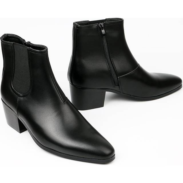 Herr Höga Klackskor Chelsea Boots Med Dubbel Elastisk Band - Svart (EUR40,EUR41,EUR42,EUR43,EUR44,EUR45,EUR46,EUR47)