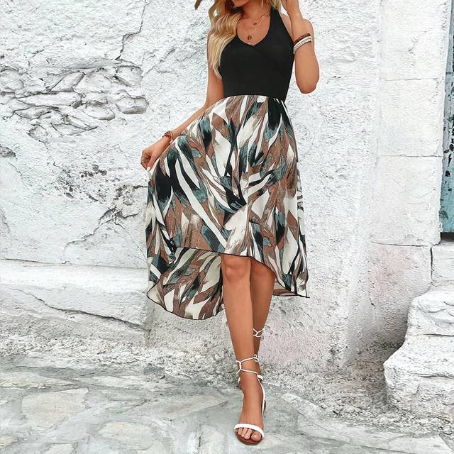 Breezaya Graphic Print Halter Neck Backless Dress Maxi Vacation Beach Outfits Women