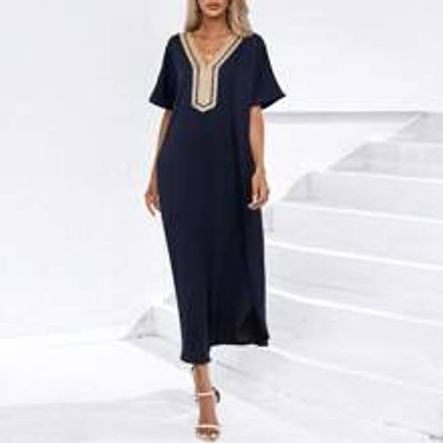 Broderat Tape Färgblock Enkel Klänning - Marinblå (L,M,S,XS)