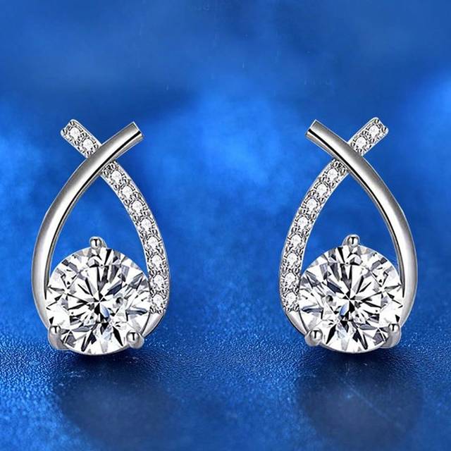SHEIN 1pair Luxury Style Crossed Water Drop Shape Zirconia Stud Earrings