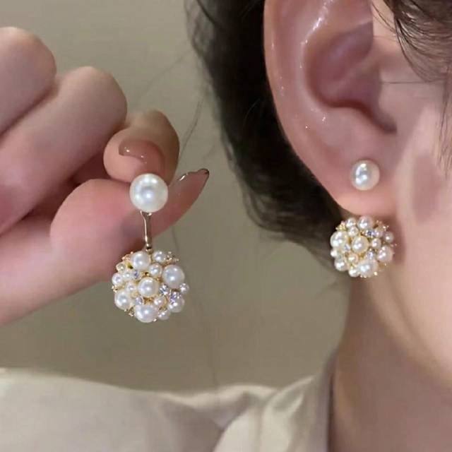 SHEIN 1pair Simple French Style Elegant Sweet Light Luxury Faux Pearl Front & Back Earrings