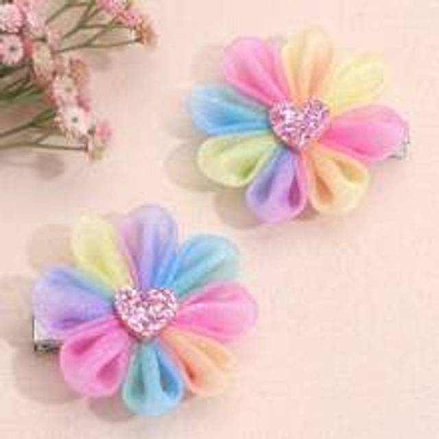 SHEIN 2pcs Girls Flower & Heart Decor Alligator Hair Clip For Hair Decoration