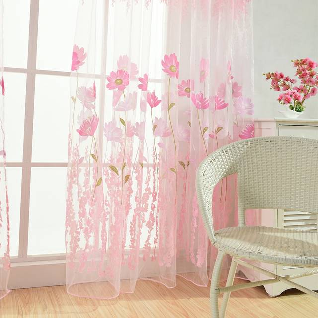 SHEIN 1pc Screen Printed Glass Yarn Grassthistle Patterned Window Curtain (random Pattern)
