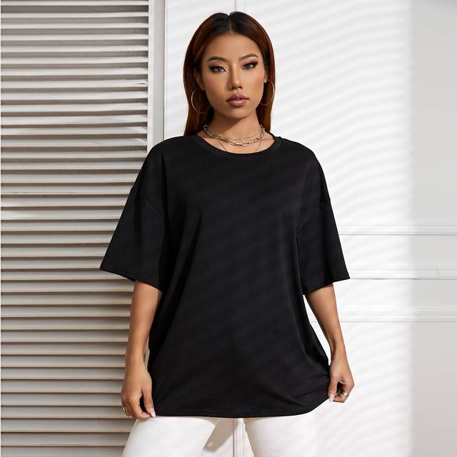 INAWLY Solid Drop Shoulder Tee