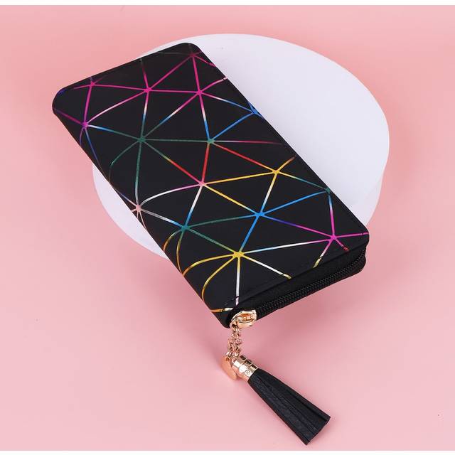 SHEIN Tassel Charm Geometric Pattern Checkbook Cover Slim Portable Cash White-Collar Workers For Female College Work Business Commute Office For Anniversary