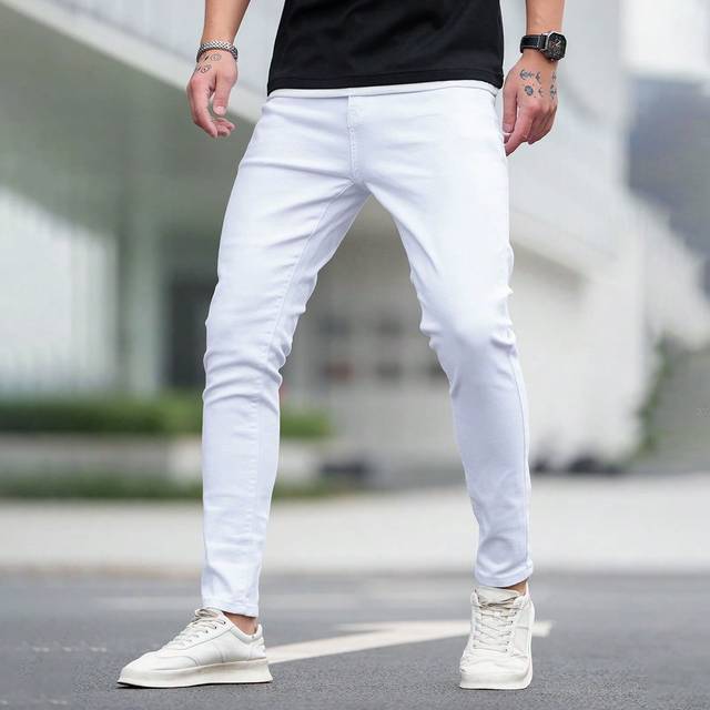 Enfärgade herrar Slim Fit Mode Jeans Långa slitna Frayed Jean Cargo Vanligt Helvitt Arbete Business Casual Man (L,M,S,XL,XXL)