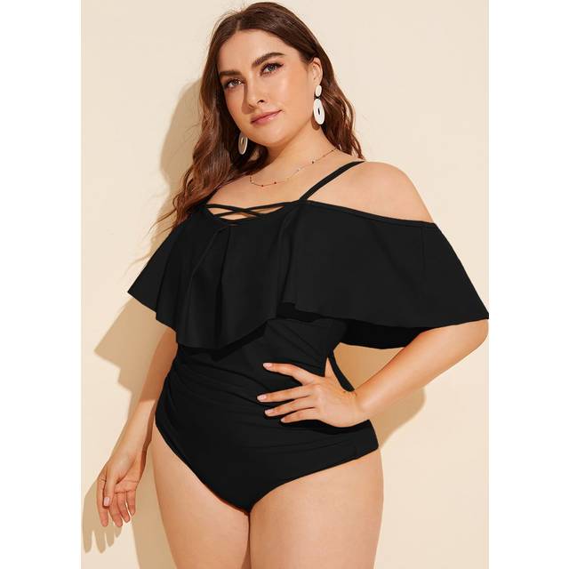 Svallande Rynkad One Piece baddräkt - Svart (0XL,1XL,2XL,3XL)