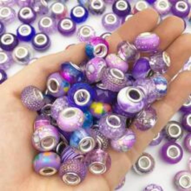 SHEIN 20pcs/Set Random Mixed Color European Style Acrylic Large Hole Beads Bracelet Spacer Beads For Bracelet Necklace Beading Handmade Accessories