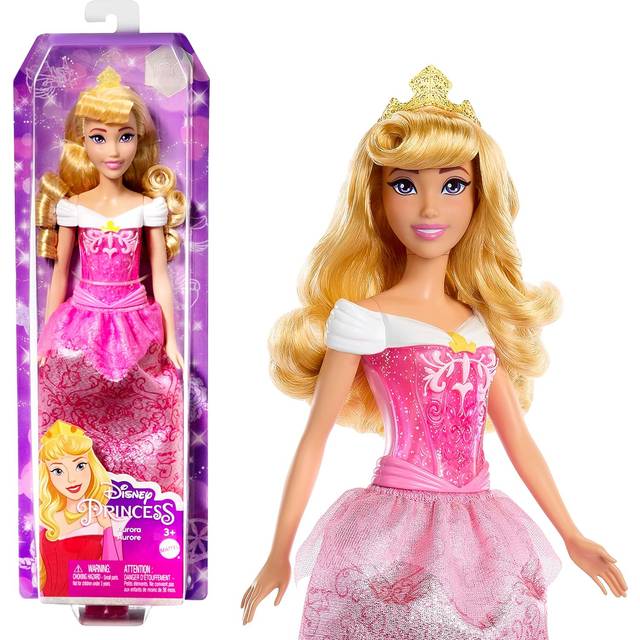 Mattel Disney Princess-leksaker, ställbar Törnrosa-modedocka med glittrande kläder och accessoarer inspirerade av Disneyfilmen, presenter till barn HLW09