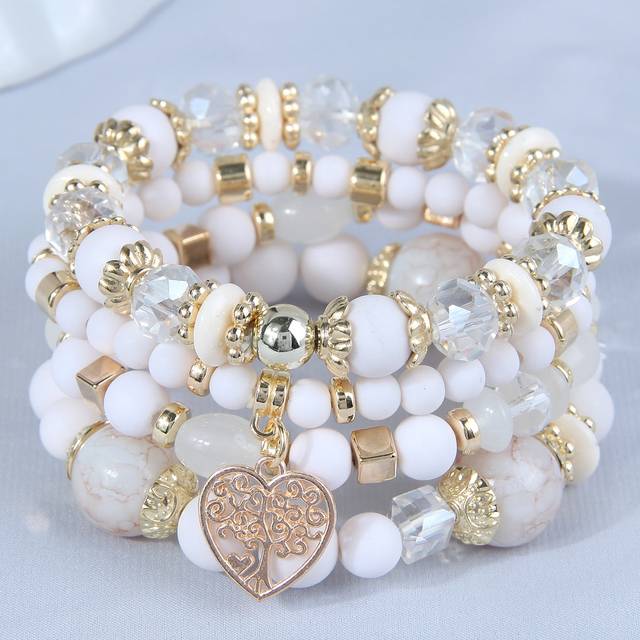 SHEIN 4pcs/set Heart Charm Beaded Bracelet