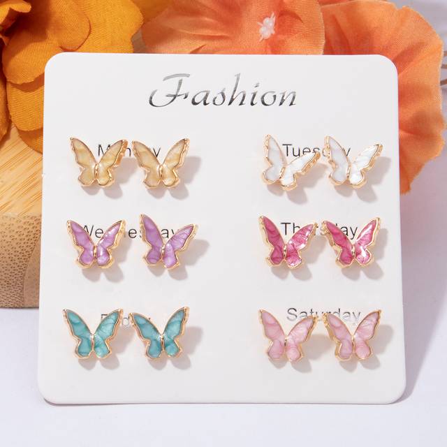 SHEIN 6pairs/set Butterfly Stud Earrings