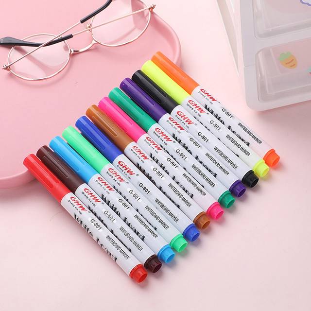 SHEIN 12pcs/Pack 12 Colors Children Water Drawing Floating Whiteboard Erasable Suspended Marker Highlighter Pen Back To School
