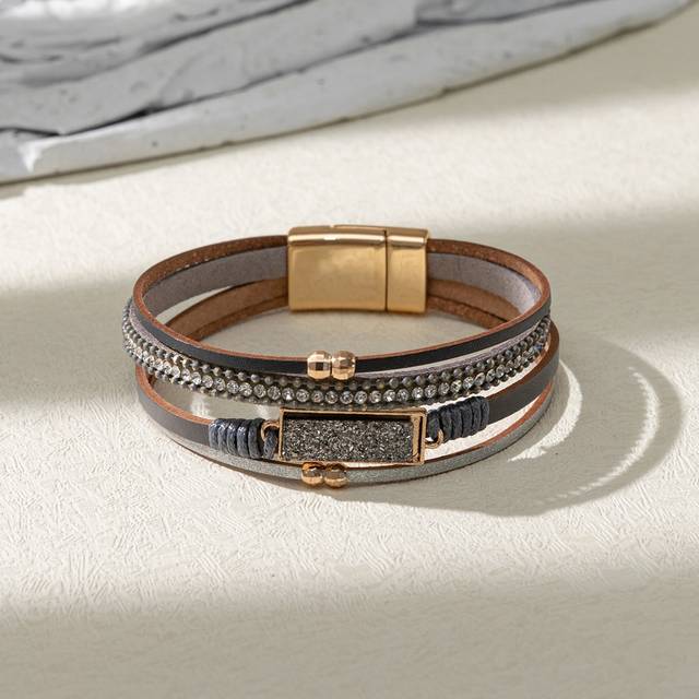 SHEIN 1pc Boho Multilayer PU Rhinestone Magnetic Clasp Bracelet, Infinity Symbol Charm Wrap Bracelet, Suitable For Daily Wear Or Music Festivals