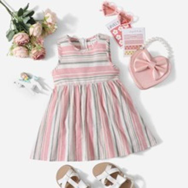 SHEIN Baby Girl Block Striped Zip Back A-Line Dress