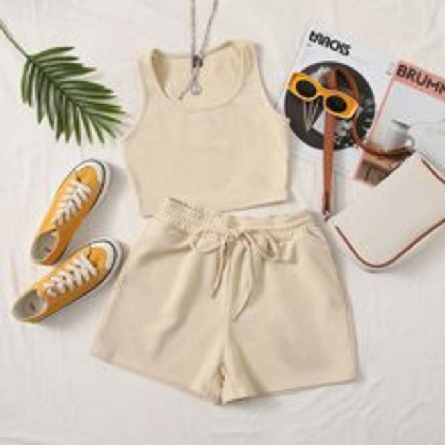 SHEIN Summer  Outfits Scoop Neck Tank Top And Track Shorts