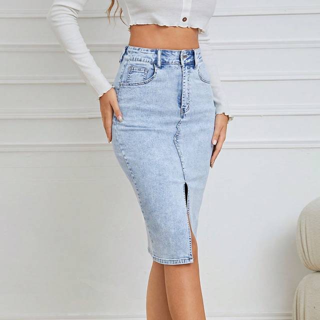 SHEIN High Waist Split Thigh Denim Skirt