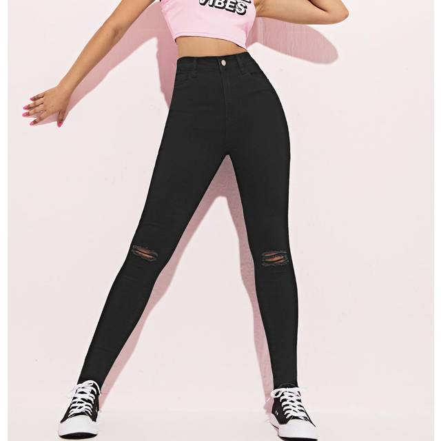 SHEIN 98%Cotton High Waist Ripped Skinny Jeans