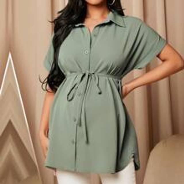 SHEIN Maternity Batwing Sleeve Belted Shirt