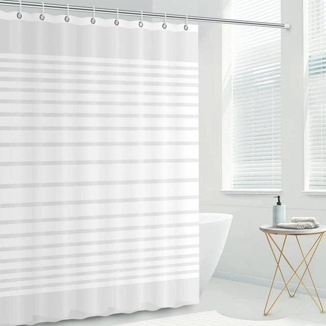 SHEIN Thickened PEVA Simple Striped Waterproof Shower Curtain With Hooks Home Bathroom Decor Summer Bathroom Accessories