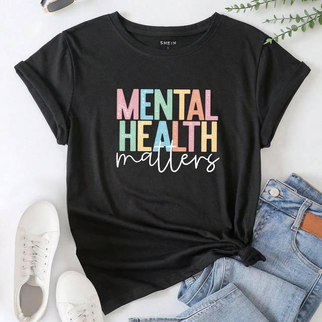 INAWLY Slogan Graphic Tee MENTAL HEALTH Matters Graphic Tees Women Tops