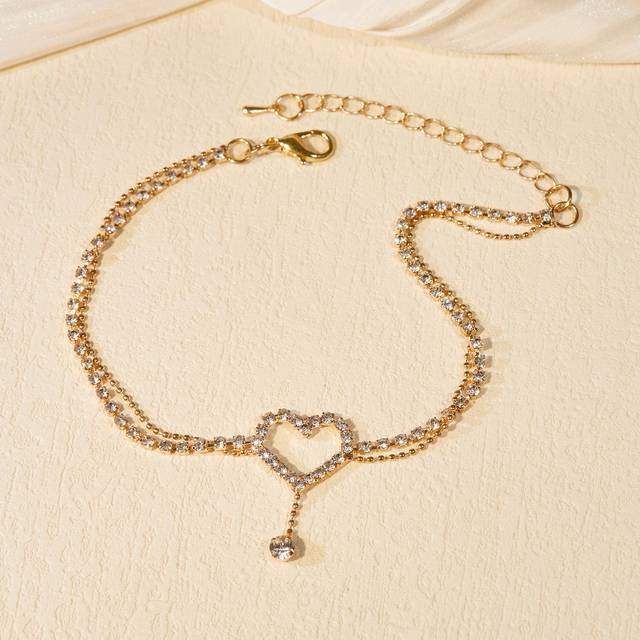 SHEIN Rhinestone Heart Decor Anklet