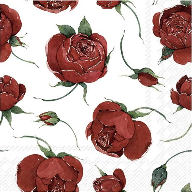 Rosella red roses paper lunch napkins 3 ply 33 cm square