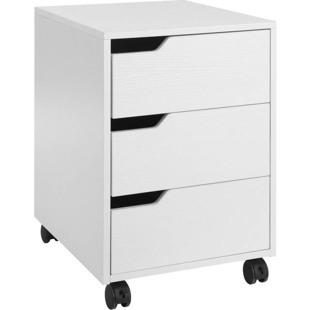 HOMCOM 3 Drawer Mobile File Cabinet - Vertical Filing Cabinet with Wheels for Home Office - White | TJ Hughes
