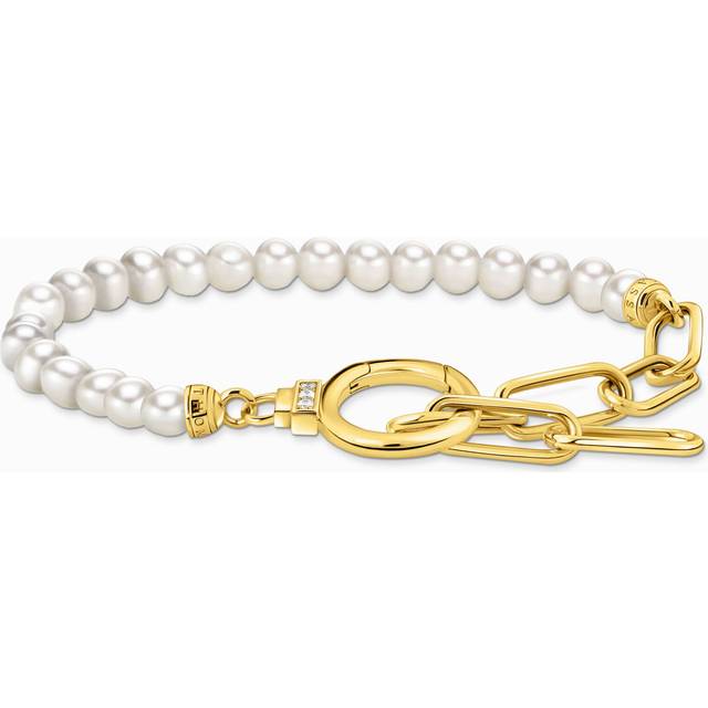 Thomas Sabo Yellow-gold plated bracelet with freshwater cultured pearls white A2134-445-14-L19V - yellow gold-coloured/white - 19 cm