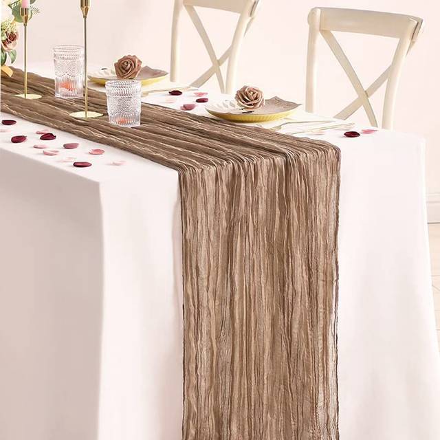 SHEIN 5pcs Brown Pleated Table Runner, Folding Tablecloth, Festive Birthday Decor Wedding Decor Holiday Home Decor Party Room Table Decoration Coffee Table