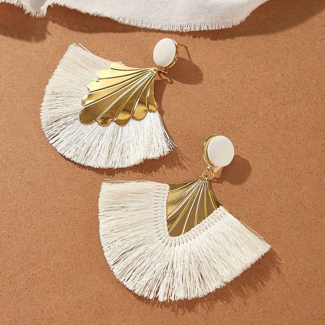 SHEIN 1pair Vintage Style Tassel Earrings With Fan Shaped Design For Women