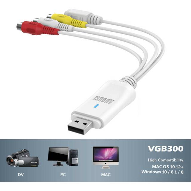 Videoinspelningskort USB - August VGB300 - Överför VHS Hi8 8mm band till PC Mac Composite In eller S-Video för videokameror och videobandspelare VCR Spela in Xbox 360 och PS3-spel