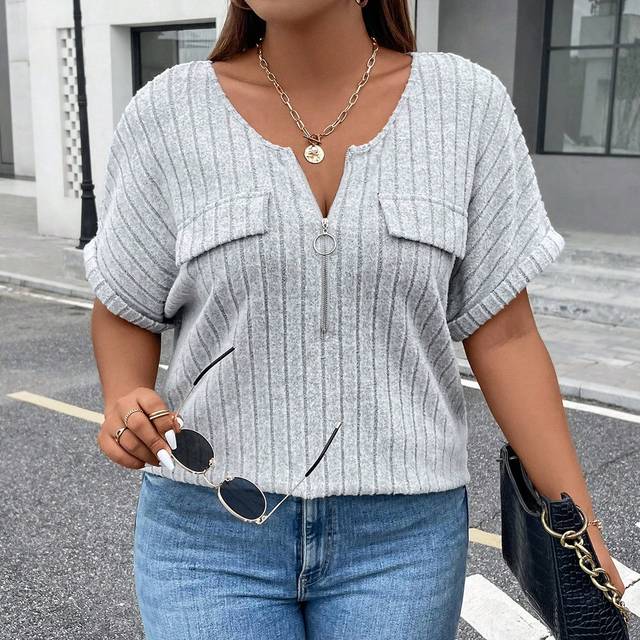 Calvaya Plus Size Women&#39;s Ribbed Batwing Sleeve T-Shirt
