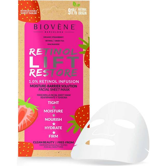 Biovène Retinol Lift Restore Moisture-Barrier Organic Strawberry Biodegradable Sheet Mask