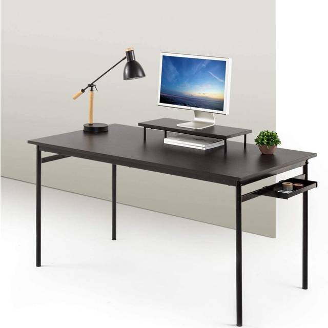 ZINUS Tresa 140 x 75 cm Black Metal Desk with Storage and Monitor Stand | Workstation with Espresso Finish | Computer Desk | Easy Assembly