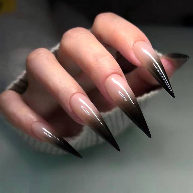 SHEIN Instantly Upgrade Your Look With 24pcs Long Stiletto Black Glossy Ombre Fake Nail & 1pc Nail File & 1sheet Nail Tape Press On Nails Nail Supplies