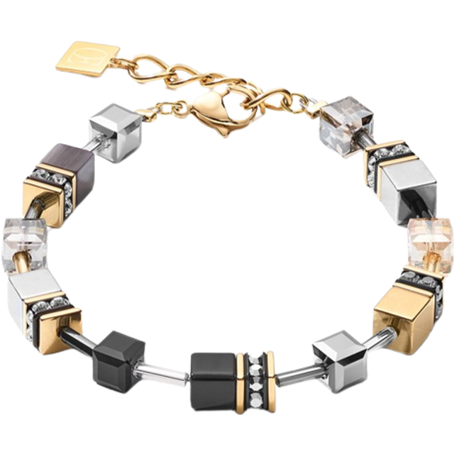Coeur De Lion Classic GEOCUBE Bracelet Gold Plated, Grey & Black For Women - black/gold/grey