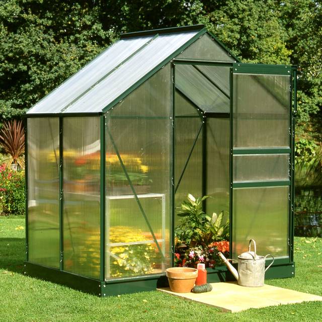 Halls Greenhouses 6ft 4 Wide Popular Greenhouse - 4 ft x 6 ft - Green - 4mm Polycarbonate