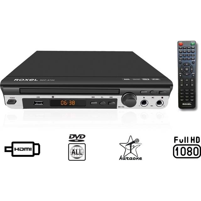 Region Free DVD Player 1080p For TV, Comes With Remote, HDMI & AV Cable, USB & Karaoke Function - Roxel RDP-S700