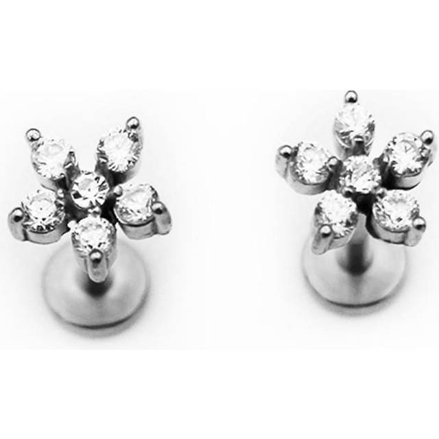 SHEIN 316 Titanium Steel 5 Petal Zirconia Cast Lip Studs Ear Bone Studs Fashionable And Exquisite Body Jewelry For Men And Women1pc