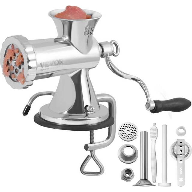 Mophorn Manual Meat Grinder, 304 Stainless Steel Hand Crank Meat Mincer with Suction Cup and Steel Table Clamp, Includes 2 Cutting Plates, Sausage